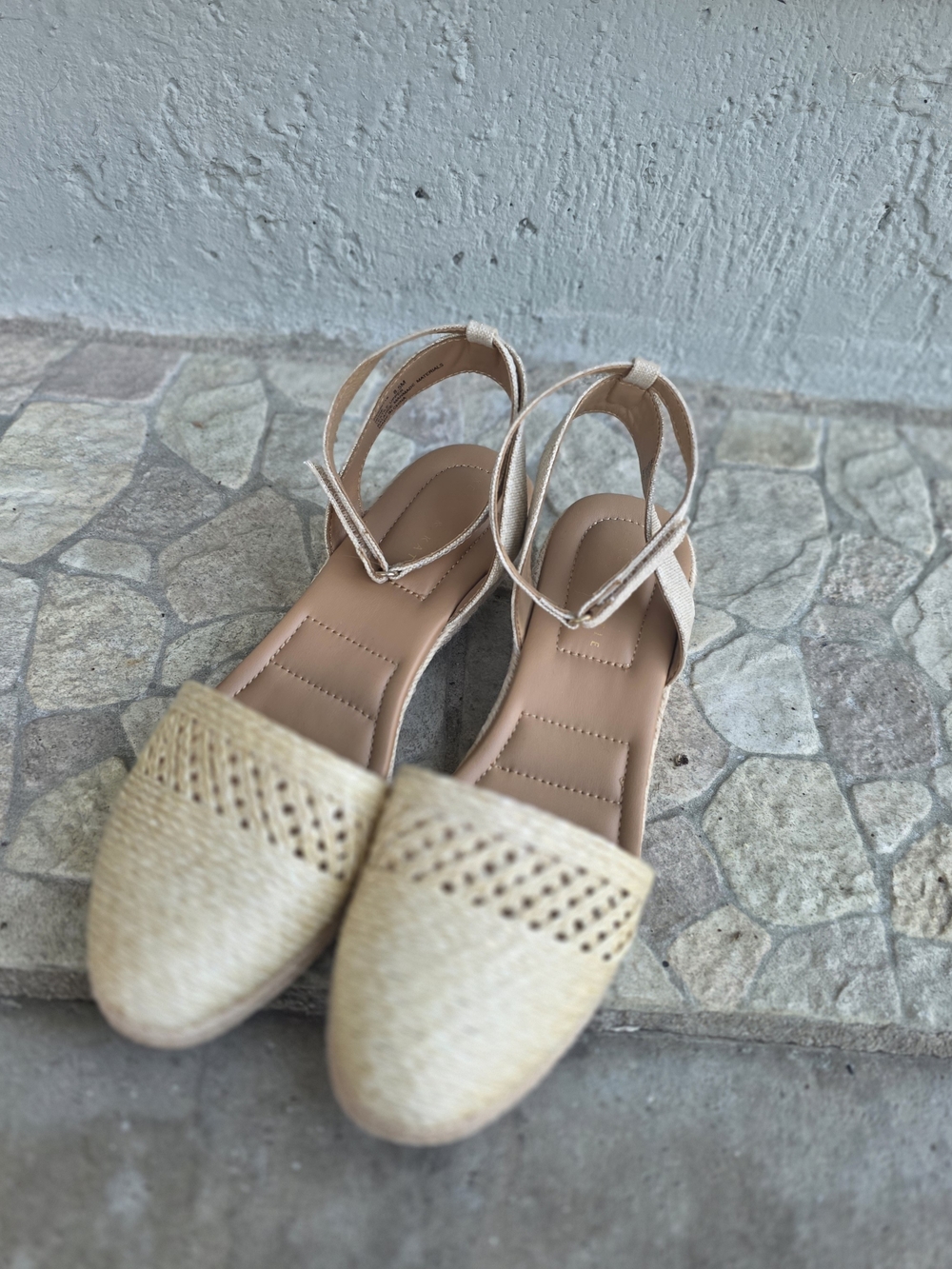 Kelly & Katie Natural Beige Woven Espadrille Ankle-Strap Flats